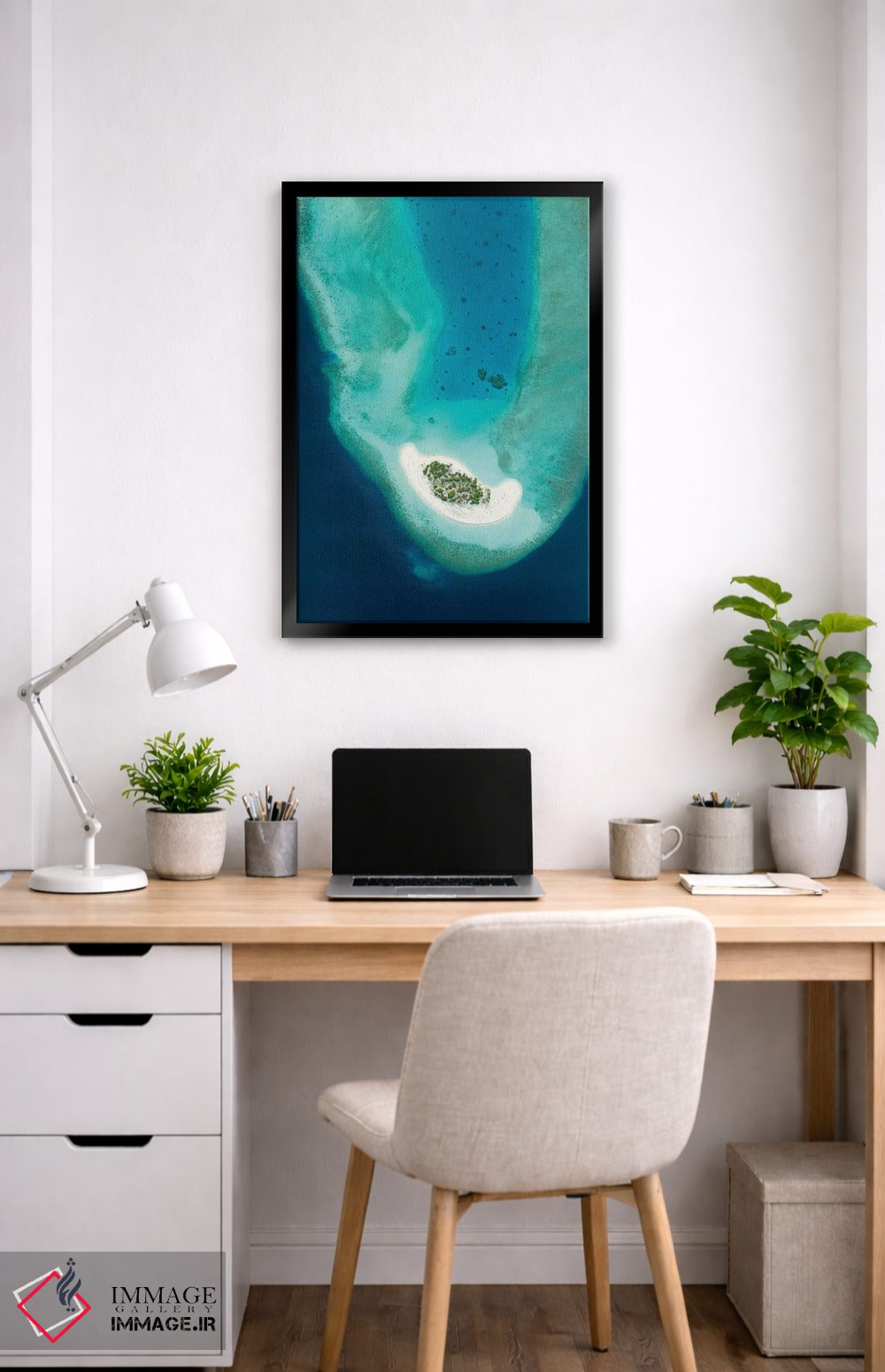 تابلو دکوراتیو نمای هوایی از یک جزیره استوایی کوچک در مالدیو اثر یان بکه - D5B