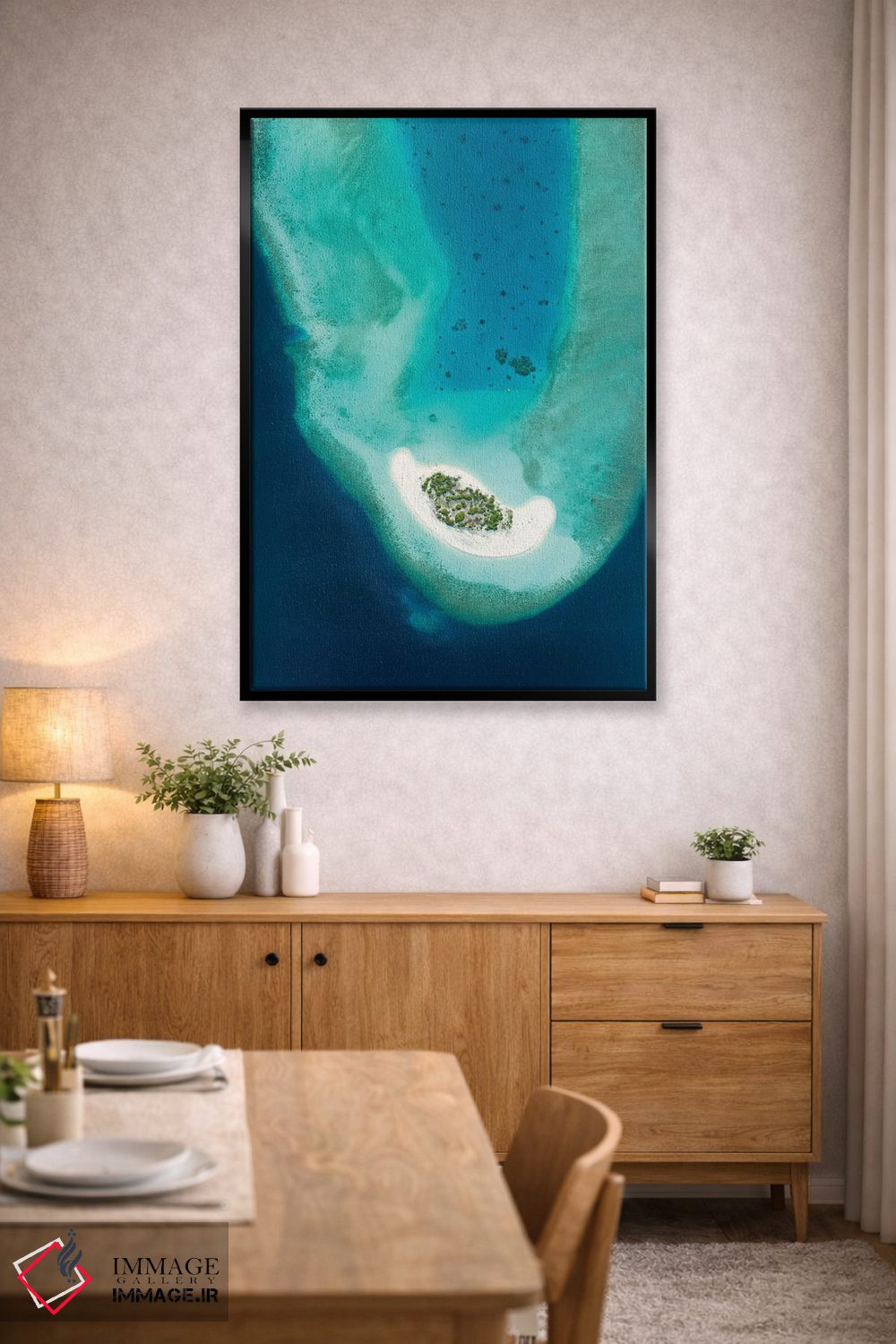 تابلو دکوراتیو نمای هوایی از یک جزیره استوایی کوچک در مالدیو اثر یان بکه - D6B