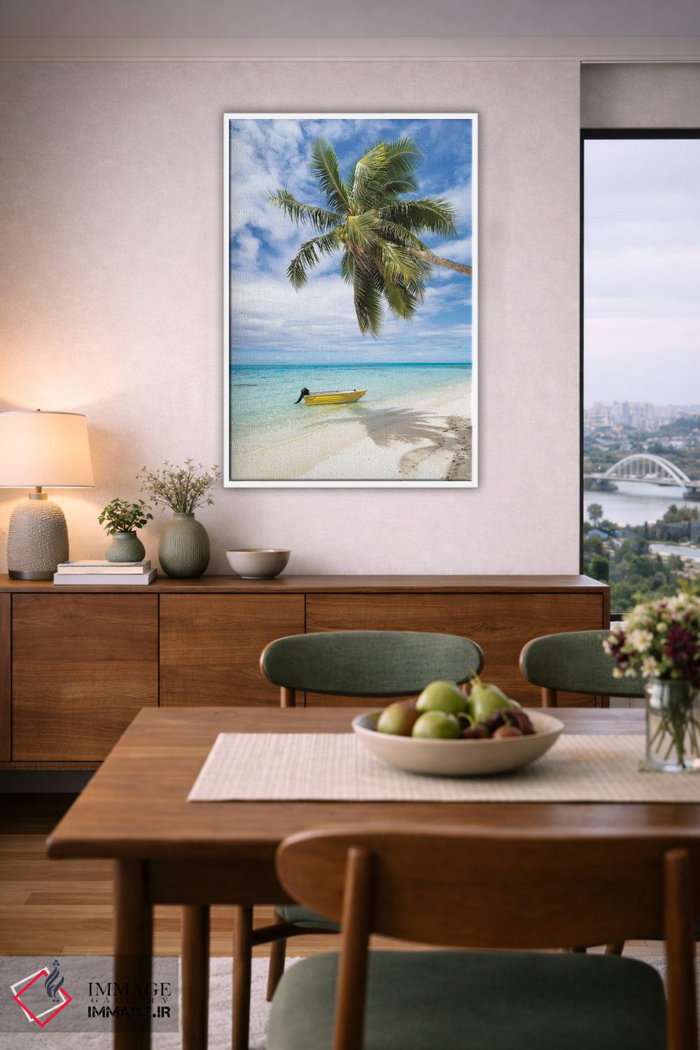 تابلو دکوراتیو Bora Bora, French Polynesia,ساحل استوایی با نخل و قایق، بورا بو… اثر یان بکه - D6W