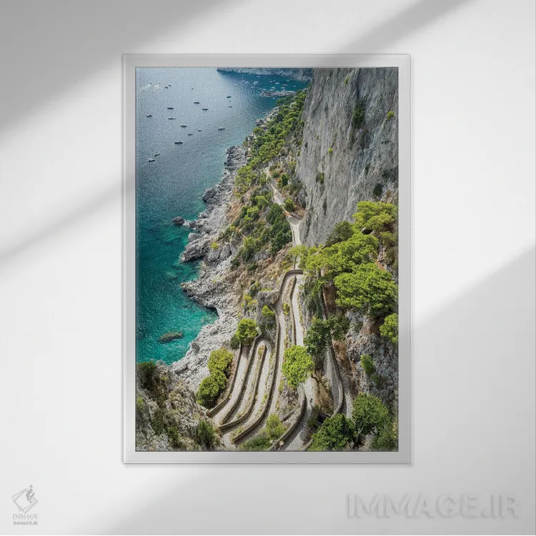 تابلو دکوراتیو Capri Island, Italy,مسیر تاریخی پیاده روی ویا کروپ، جزیره کاپری… اثر یان بکه - نمای قابدار سفید