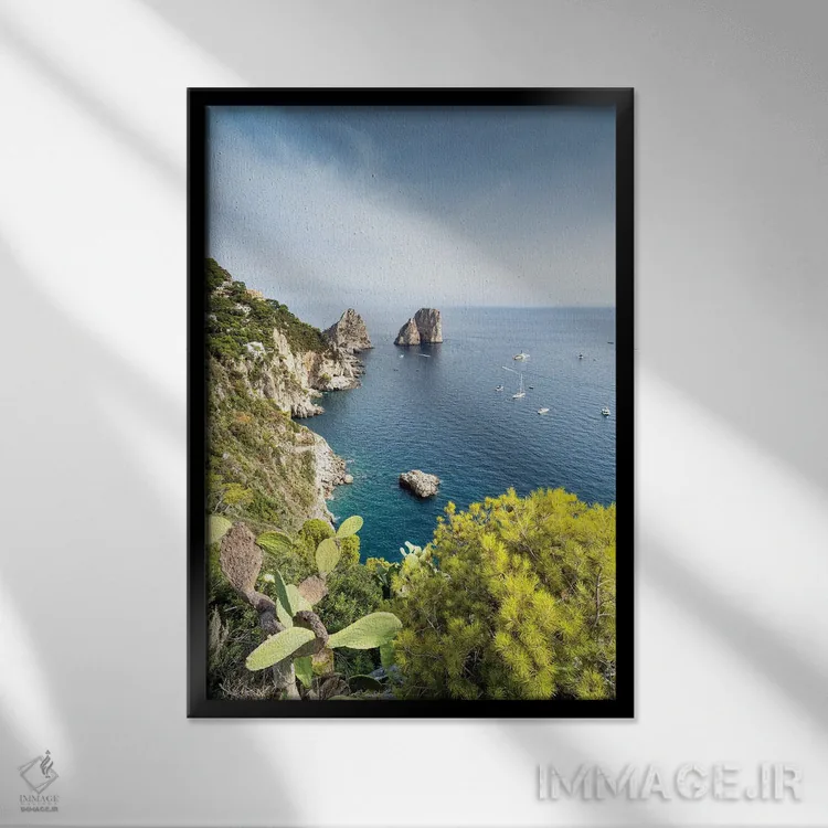 تابلو دکوراتیو Capri Island, Italy,صخره های فاراگلیونی از باغ های آگوستوس، جزی… اثر یان بکه - نمای قابدار مشکی