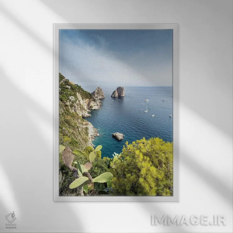 تابلو دکوراتیو Capri Island, Italy,صخره های فاراگلیونی از باغ های آگوستوس، جزی… اثر یان بکه - نمای قابدار سفید