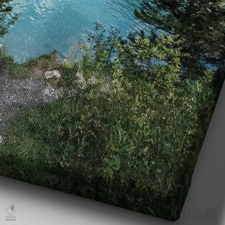 تابلو دکوراتیو دریاچه اوشینن در کوه های آلپ سوئیس اثر یان بکه - نمای نزدیک بافت بوم