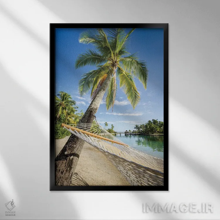 تابلو دکوراتیو French Polynesia,تعطیلات تابستانی در تخت آویز در جزیره گرمسیری… اثر یان بکه - نمای قابدار مشکی