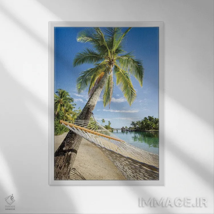 تابلو دکوراتیو French Polynesia,تعطیلات تابستانی در تخت آویز در جزیره گرمسیری… اثر یان بکه - نمای قابدار سفید