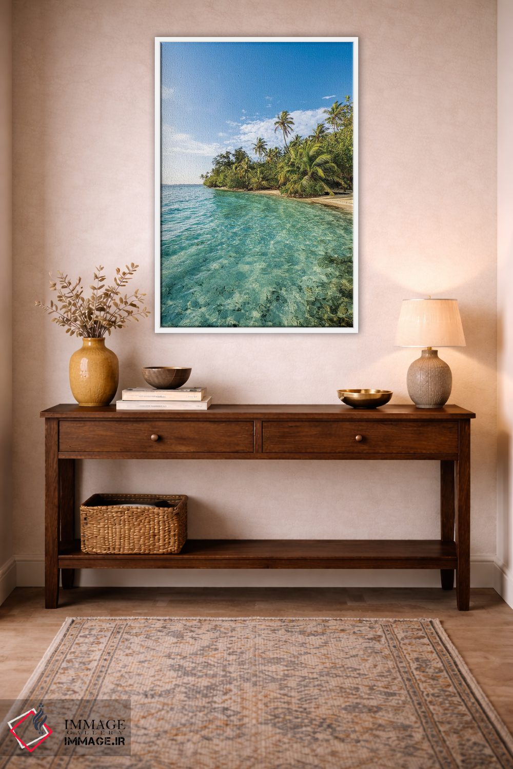 تابلو دکوراتیو جزیره گرمسیری با درختان نخل در مالدیو اثر یان بکه - D3W