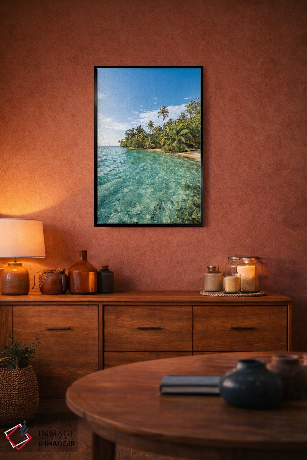 تابلو دکوراتیو جزیره گرمسیری با درختان نخل در مالدیو اثر یان بکه - D5B
