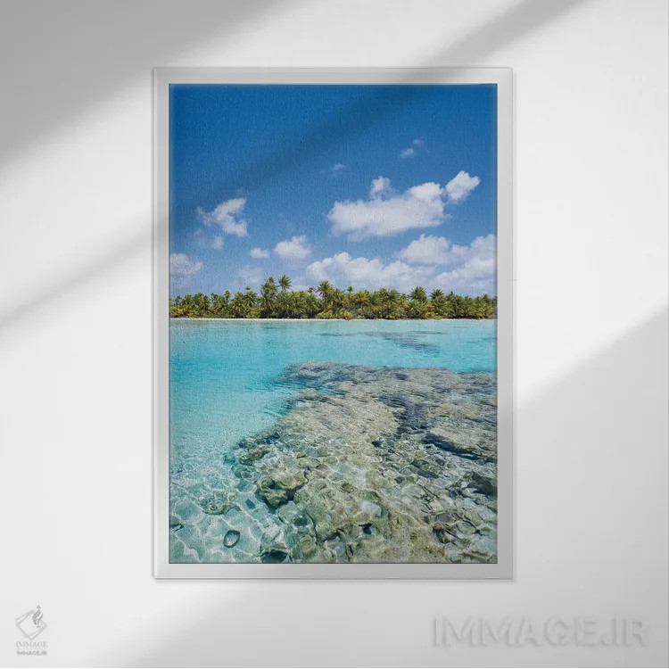 تابلو دکوراتیو Fakarava Atoll, French Polynesia,تالاب آبی، آتول فاکاراوا، پلی… اثر یان بکه - نمای قابدار سفید