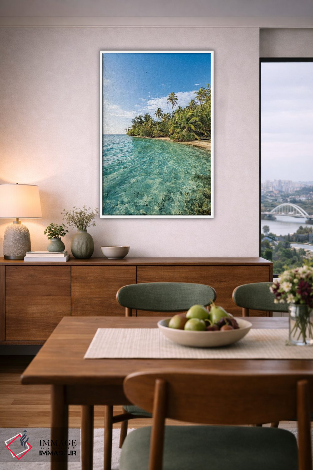 تابلو دکوراتیو جزیره گرمسیری با درختان نخل در مالدیو اثر یان بکه - D6W