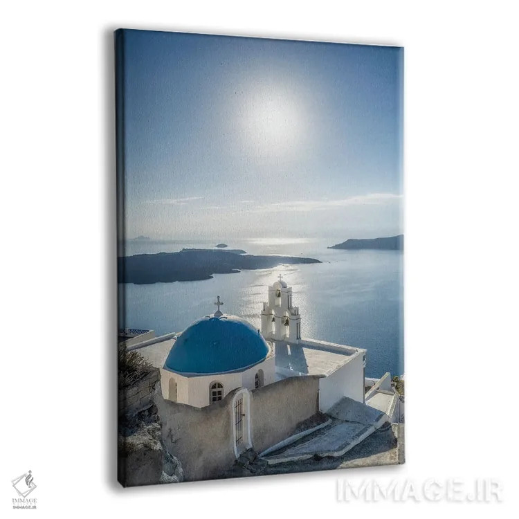 تابلو دکوراتیو Firostefani, Santorini, Greece,سه ناقوس کلیسای فیرا در تابستان… اثر یان بکه - نمای پرسپکتیو محصول