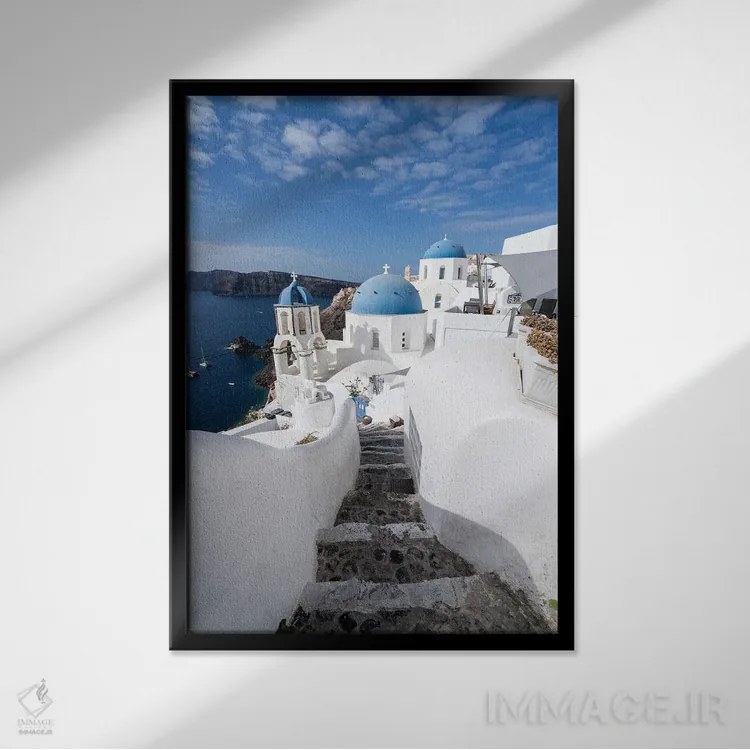 تابلو دکوراتیو Santorini , Greece,خانه های سفید در اویا، سانتورینی ، یونان اثر یان بکه - نمای قابدار مشکی