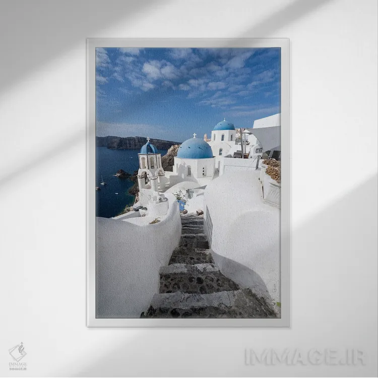 تابلو دکوراتیو Santorini , Greece,خانه های سفید در اویا، سانتورینی ، یونان اثر یان بکه - نمای قابدار سفید