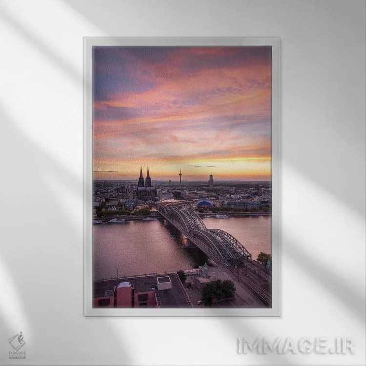 تابلو دکوراتیو North Rhine Westphalia , Germany,افق شهر کلن در غروب، نوردراین… اثر یان بکه - نمای قابدار سفید