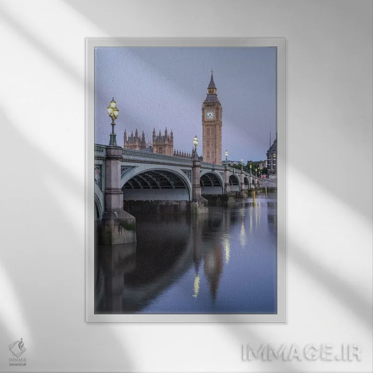 تابلو دکوراتیو London, United Kingdom,پل وست مینستر و برج ساعت بیگ بن، لندن، ب… اثر یان بکه - نمای قابدار سفید