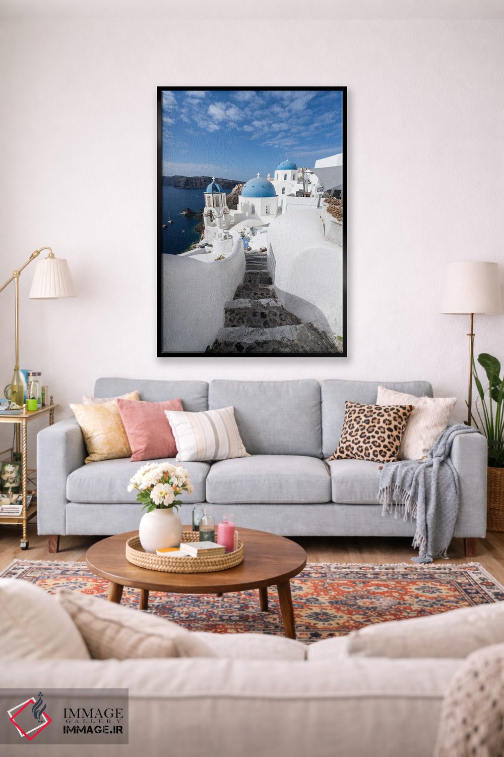 تابلو دکوراتیو Santorini , Greece,خانه های سفید در اویا، سانتورینی ، یونان اثر یان بکه - D1B