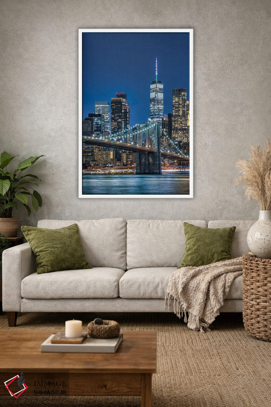 تابلو دکوراتیو New York City,پل بروکلین و نمای افق منهتن جنوبی در شب، نیویورک اثر یان بکه - D1W