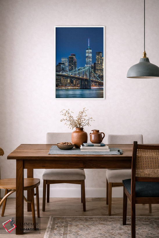 تابلو دکوراتیو New York City,پل بروکلین و نمای افق منهتن جنوبی در شب، نیویورک اثر یان بکه - D6W