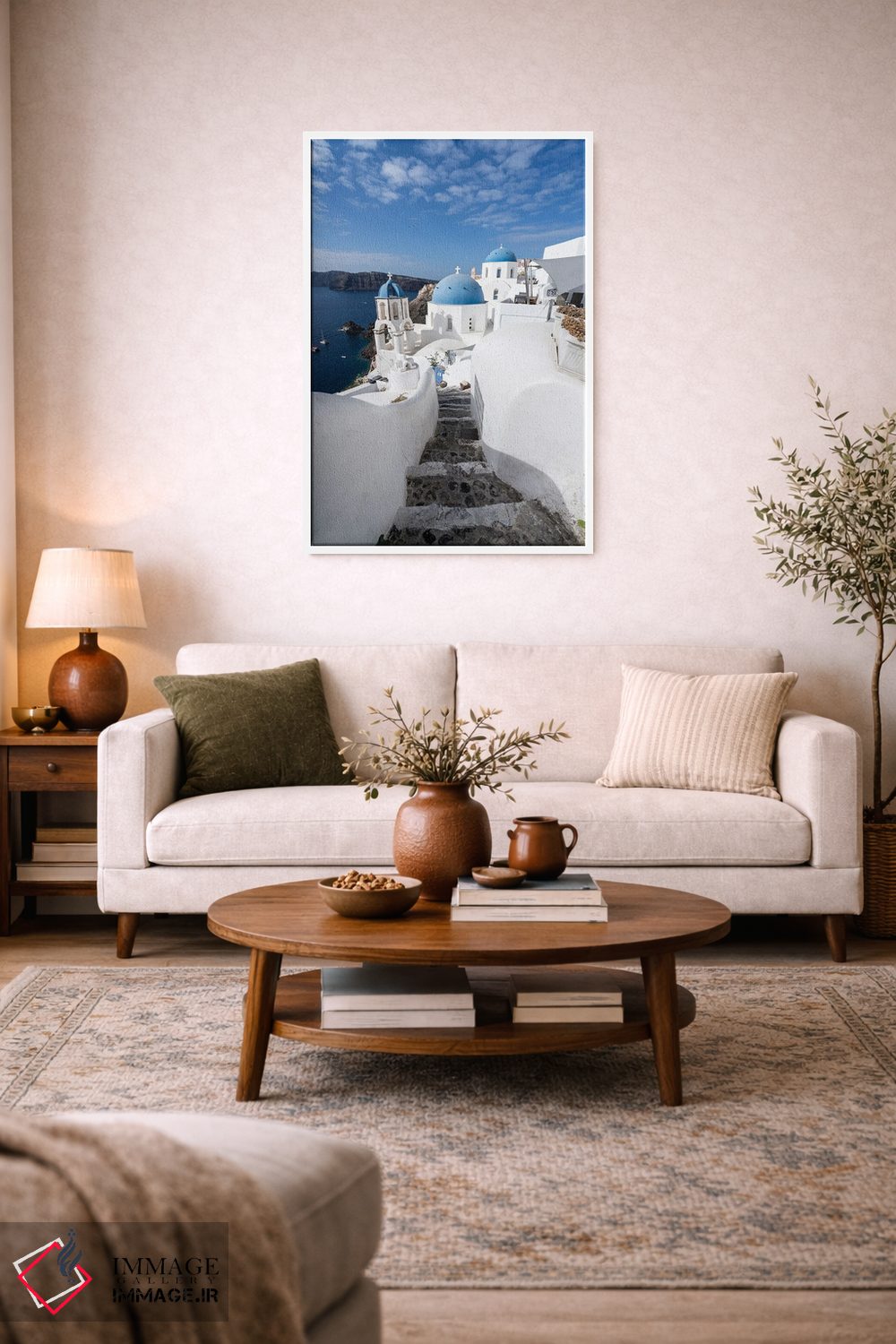 تابلو دکوراتیو Santorini , Greece,خانه های سفید در اویا، سانتورینی ، یونان اثر یان بکه - D3W