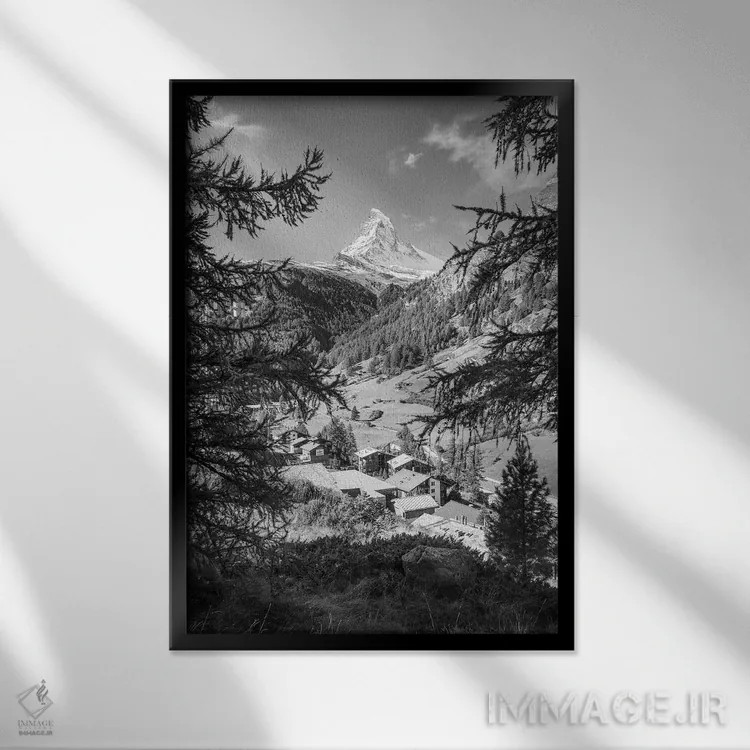 تابلو دکوراتیو Switzerland,نمای کوه ماترهورن از زرمات، سوئیس اثر یان بکه - نمای قابدار مشکی