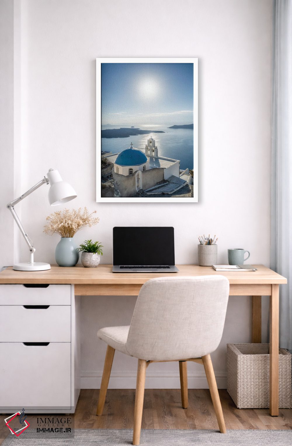 تابلو دکوراتیو Firostefani, Santorini, Greece,سه ناقوس کلیسای فیرا در تابستان… اثر یان بکه - D6W