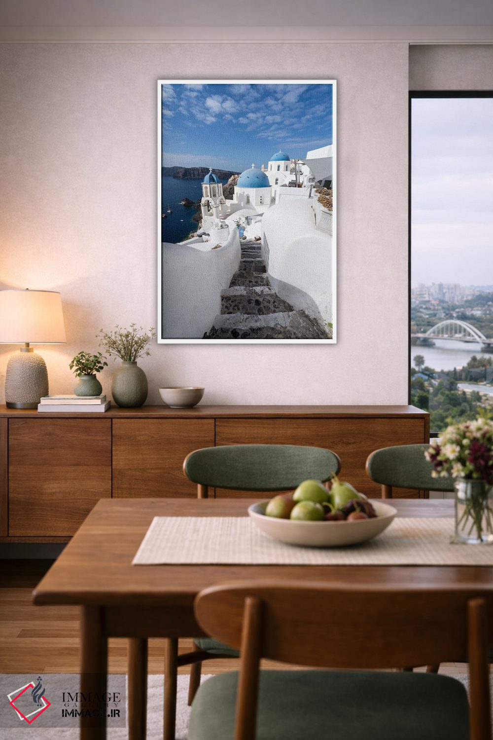 تابلو دکوراتیو Santorini , Greece,خانه های سفید در اویا، سانتورینی ، یونان اثر یان بکه - D6W