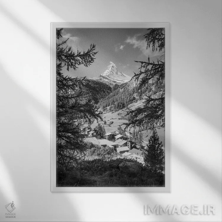 تابلو دکوراتیو Switzerland,نمای کوه ماترهورن از زرمات، سوئیس اثر یان بکه - نمای قابدار سفید