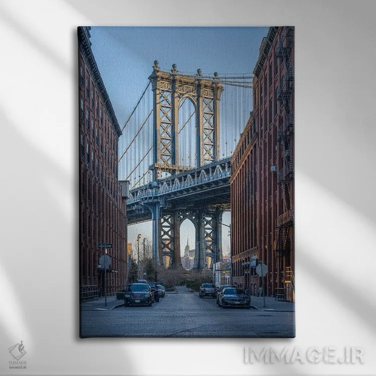 تابلو دکوراتیو Brooklyn, New York City, USA,پل منهتن هنگام طلوع آفتاب، بروکلین… اثر یان بکه - نمای روبهرو روی دیوار