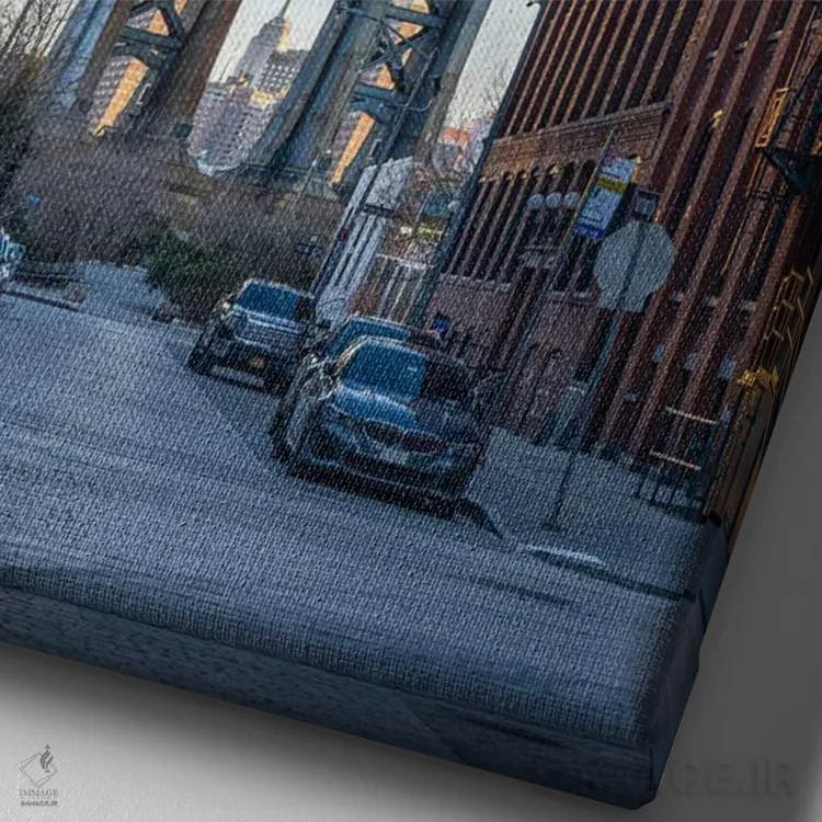 تابلو دکوراتیو Brooklyn, New York City, USA,پل منهتن هنگام طلوع آفتاب، بروکلین… اثر یان بکه - نمای نزدیک بافت بوم