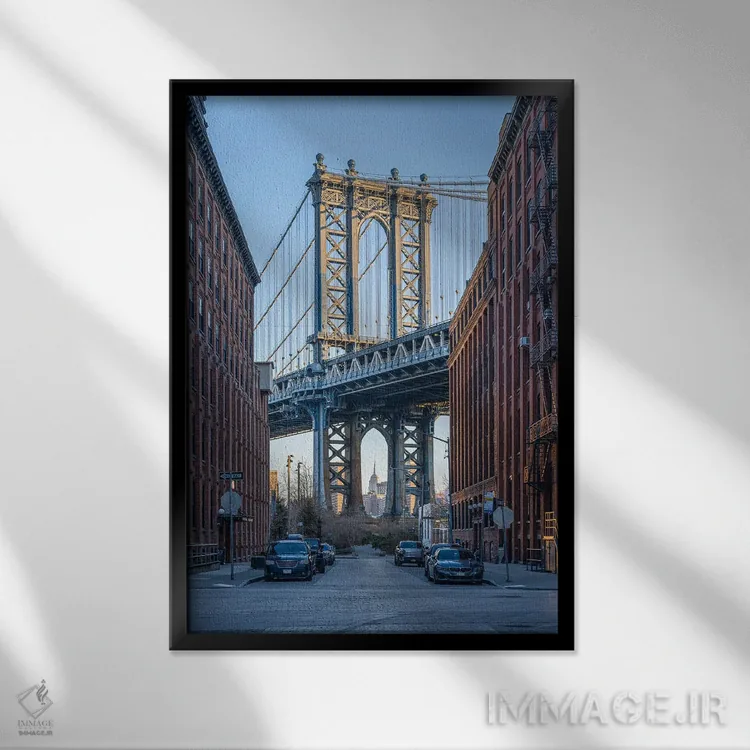تابلو دکوراتیو Brooklyn, New York City, USA,پل منهتن هنگام طلوع آفتاب، بروکلین… اثر یان بکه - نمای قابدار مشکی