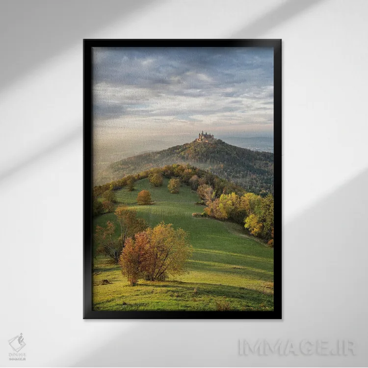 تابلو دکوراتیو Swabian Jura, Germany,قلعه هوهنتسولرن هنگام غروب آفتاب در فصل پ… اثر یان بکه - نمای قابدار مشکی