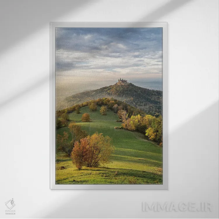 تابلو دکوراتیو Swabian Jura, Germany,قلعه هوهنتسولرن هنگام غروب آفتاب در فصل پ… اثر یان بکه - نمای قابدار سفید