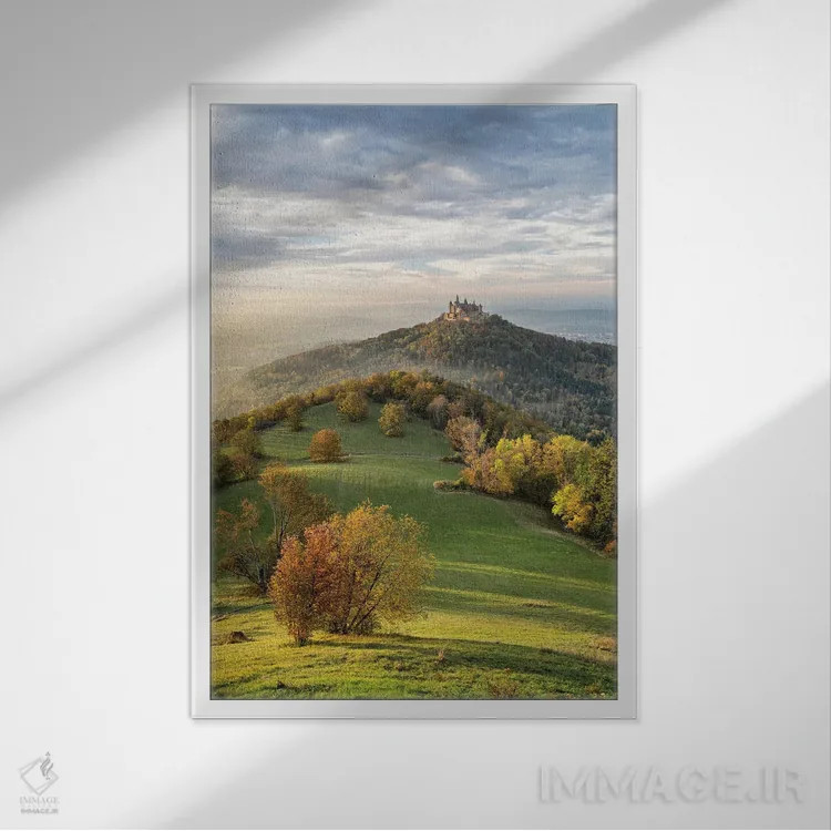 تابلو دکوراتیو Swabian Jura, Germany,قلعه هوهنتسولرن هنگام غروب آفتاب در فصل پ… اثر یان بکه - نمای قابدار سفید