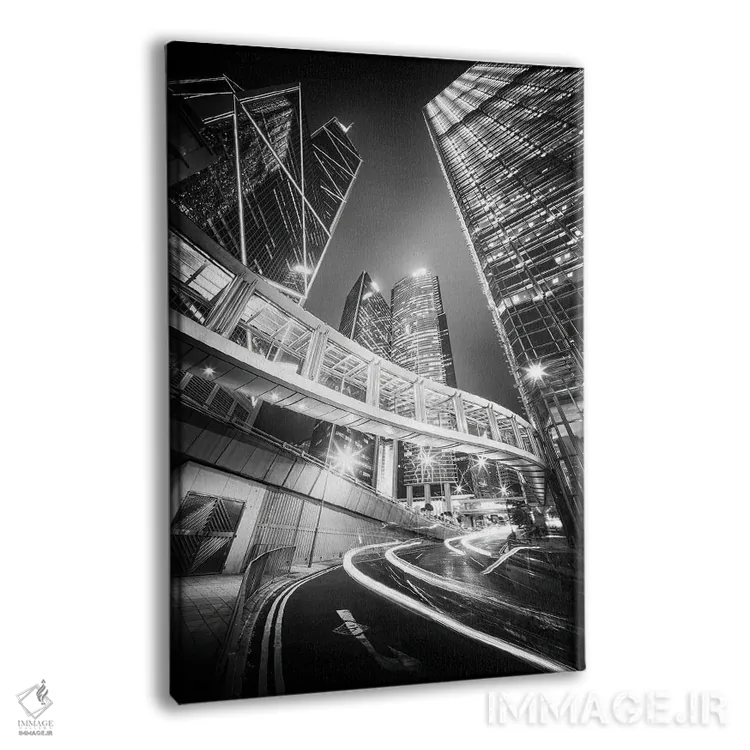تابلو دکوراتیو هنگ کنگ سنترال به صورت سیاه و سفید اثر یان بکه - نمای پرسپکتیو محصول