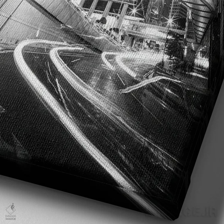 تابلو دکوراتیو هنگ کنگ سنترال به صورت سیاه و سفید اثر یان بکه - نمای نزدیک بافت بوم