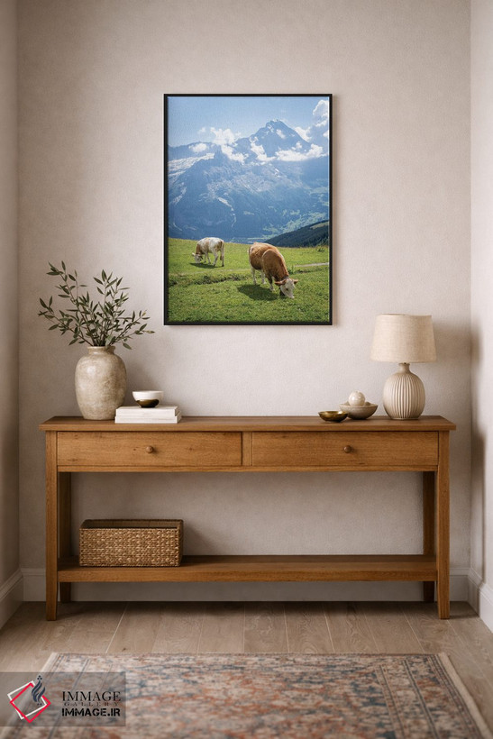 تابلو دکوراتیو Swiss Alps Near Grindelwald, Swiss Alps, Switzerland,گاوهای در… اثر یان بکه - D1B