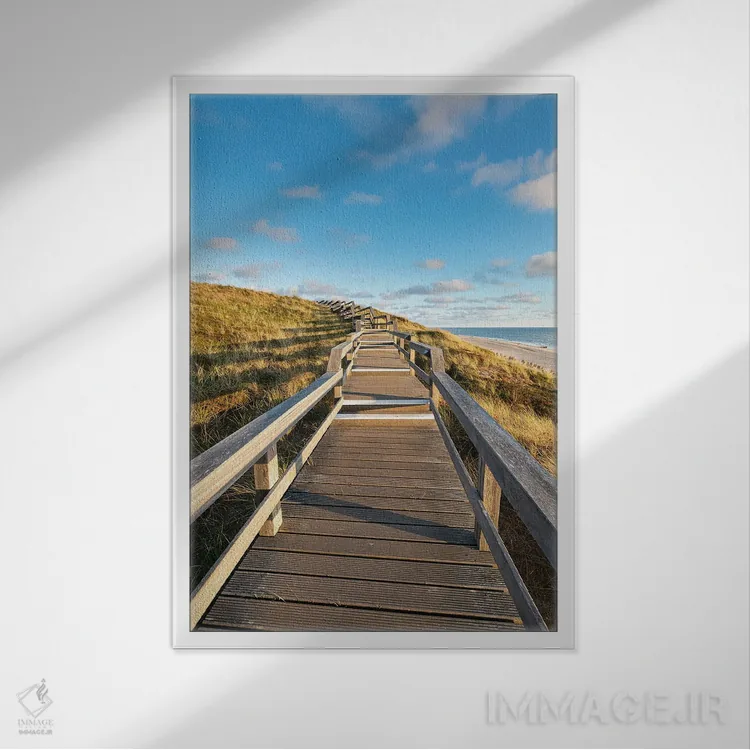 تابلو دکوراتیو Sylt, Schleswig-Holstein, Germany,پیاده رو چوبی در امتداد ساحل… اثر یان بکه - نمای قابدار سفید
