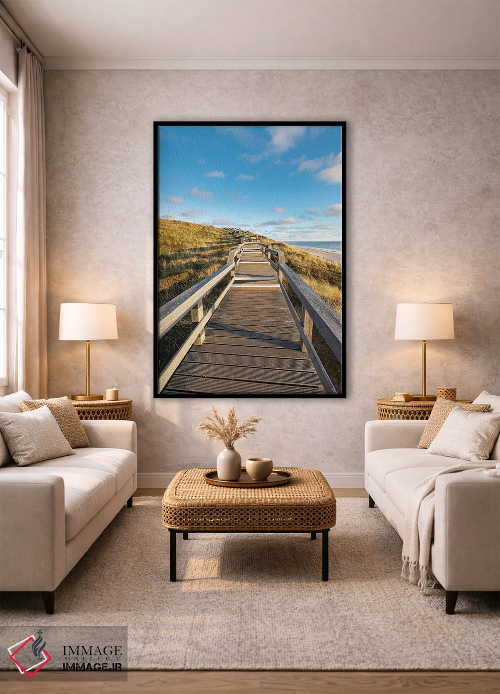 تابلو دکوراتیو Sylt, Schleswig-Holstein, Germany,پیاده رو چوبی در امتداد ساحل… اثر یان بکه - D1B