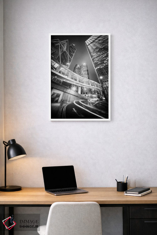 تابلو دکوراتیو هنگ کنگ سنترال به صورت سیاه و سفید اثر یان بکه - D1W