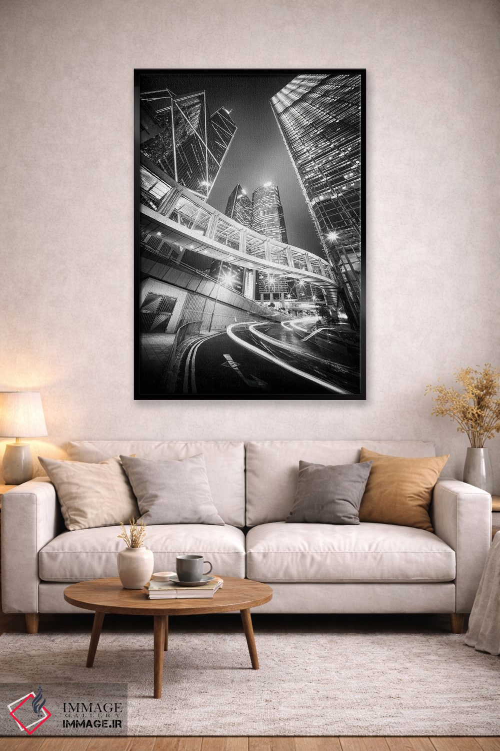 تابلو دکوراتیو هنگ کنگ سنترال به صورت سیاه و سفید اثر یان بکه - D3B