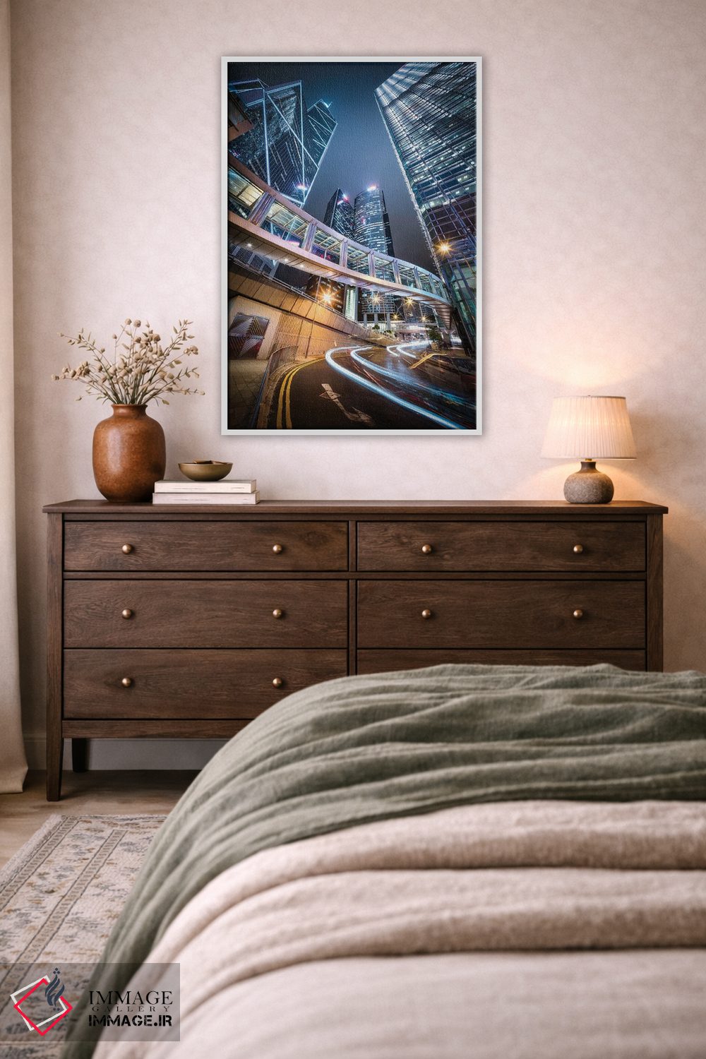 تابلو دکوراتیو منطقه مرکزی هنگ کنگ در شب اثر یان بکه - D3W