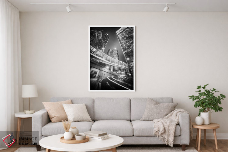 تابلو دکوراتیو هنگ کنگ سنترال به صورت سیاه و سفید اثر یان بکه - D4W
