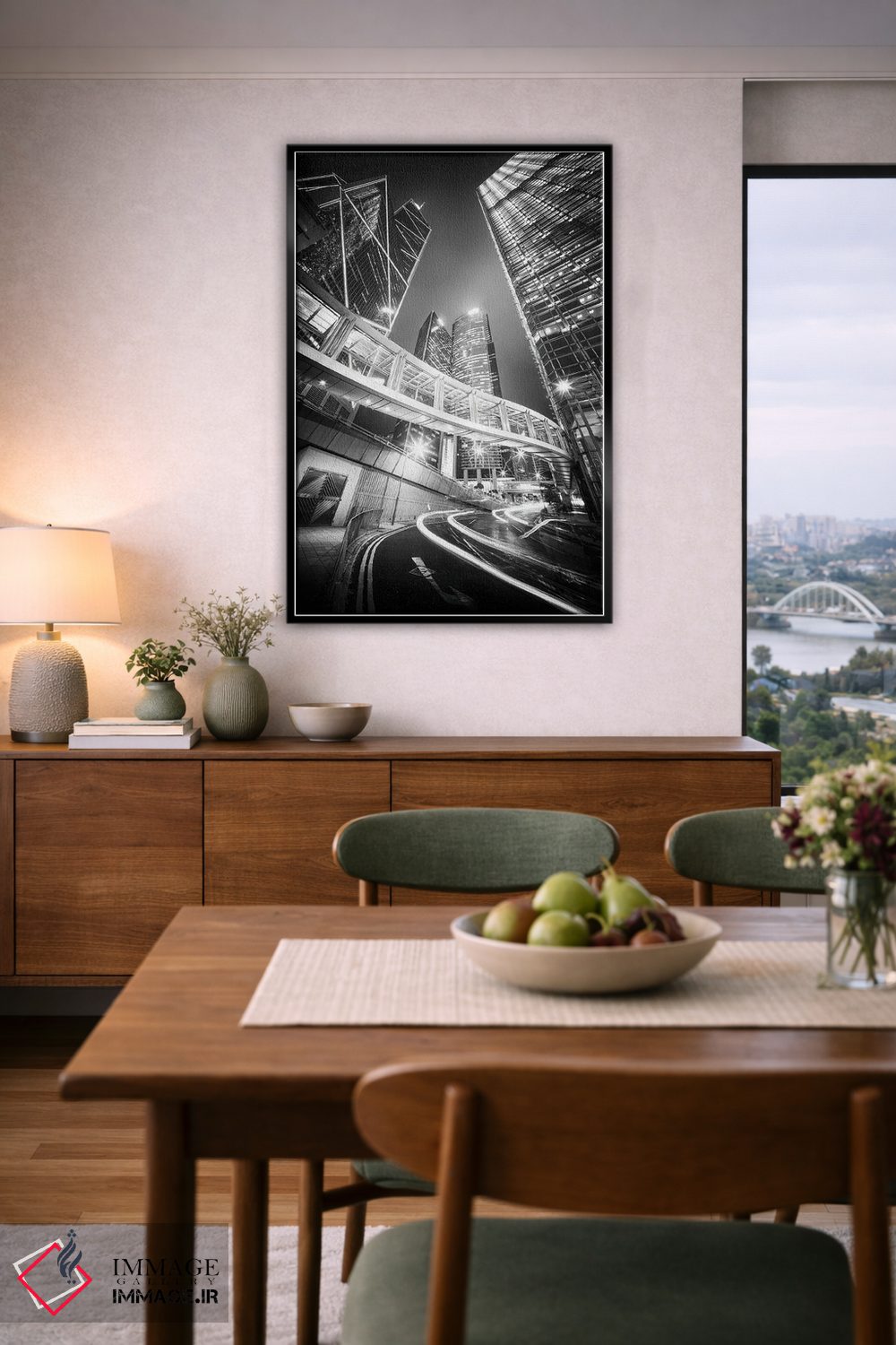 تابلو دکوراتیو هنگ کنگ سنترال به صورت سیاه و سفید اثر یان بکه - D6B