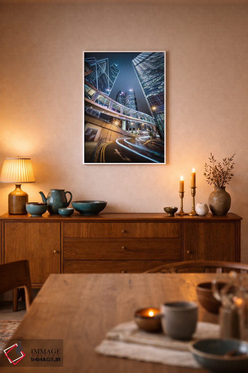 تابلو دکوراتیو منطقه مرکزی هنگ کنگ در شب اثر یان بکه - D6W