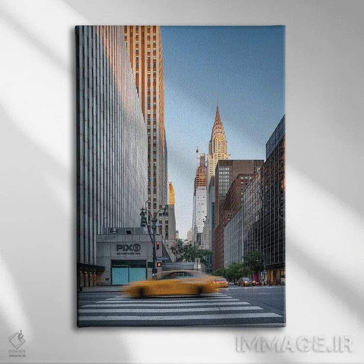 تابلو دکوراتیو Midtown Manhattan,ساختمان کرایسلر در طلوع آفتاب، منهتن میانی اثر یان بکه - نمای روبهرو روی دیوار