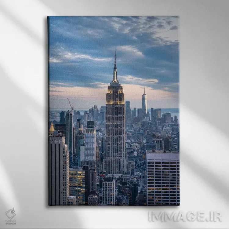 تابلو دکوراتیو New York City,ساختمان امپایر استیت در گرگ ومیش، شهر نیویورک اثر یان بکه - نمای روبهرو روی دیوار