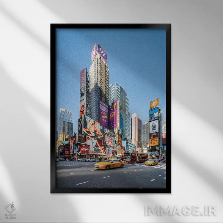 تابلو دکوراتیو New York City, USA,آسمان خراش های مدرن در تایمز اسکوئر، نیویورک اثر یان بکه - نمای قابدار مشکی