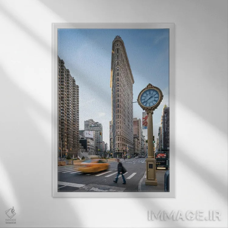 تابلو دکوراتیو New York City, USA,ساختمان فلت آیرون، شهر نیویورک، ایالات متحده… اثر یان بکه - نمای قابدار سفید