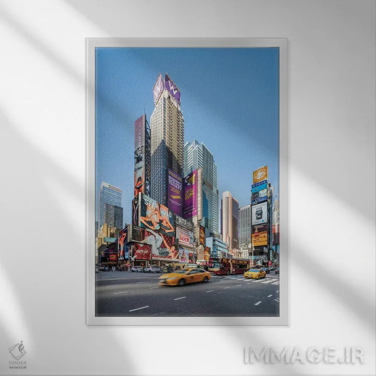 تابلو دکوراتیو New York City, USA,آسمان خراش های مدرن در تایمز اسکوئر، نیویورک اثر یان بکه - نمای قابدار سفید