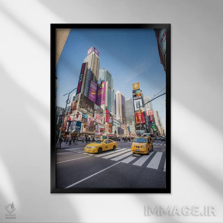 تابلو دکوراتیو New York City, USA,تاکسی های زرد در تایمز اسکوئر، نیویورک اثر یان بکه - نمای قابدار مشکی