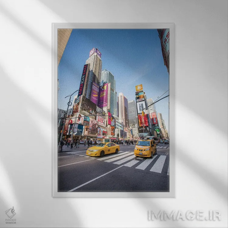 تابلو دکوراتیو New York City, USA,تاکسی های زرد در تایمز اسکوئر، نیویورک اثر یان بکه - نمای قابدار سفید